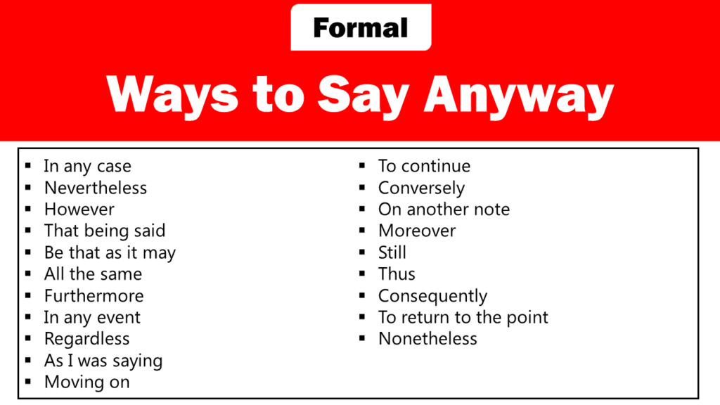 formal ways to say anyway
