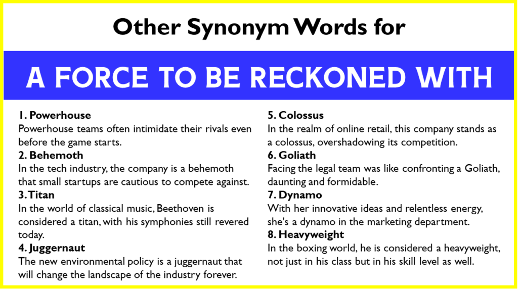 Other Synonym Words for “A Force To Be Reckoned With”