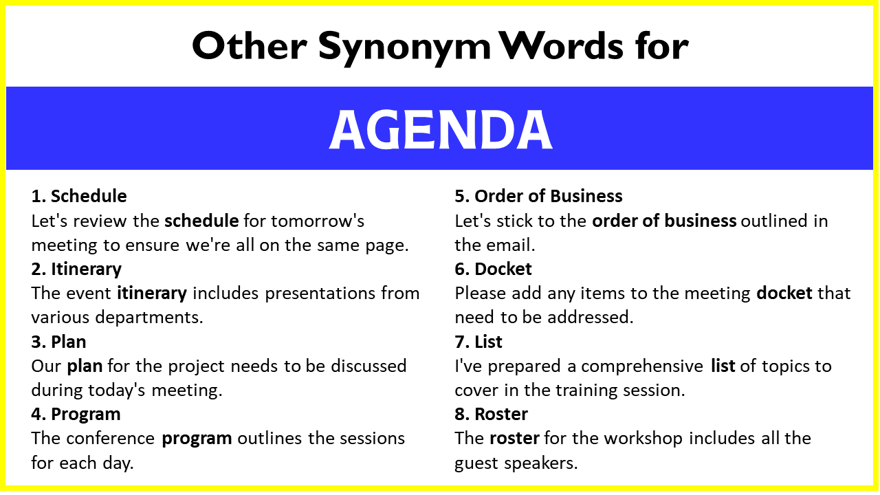 Other Synonym Words for “Agenda”