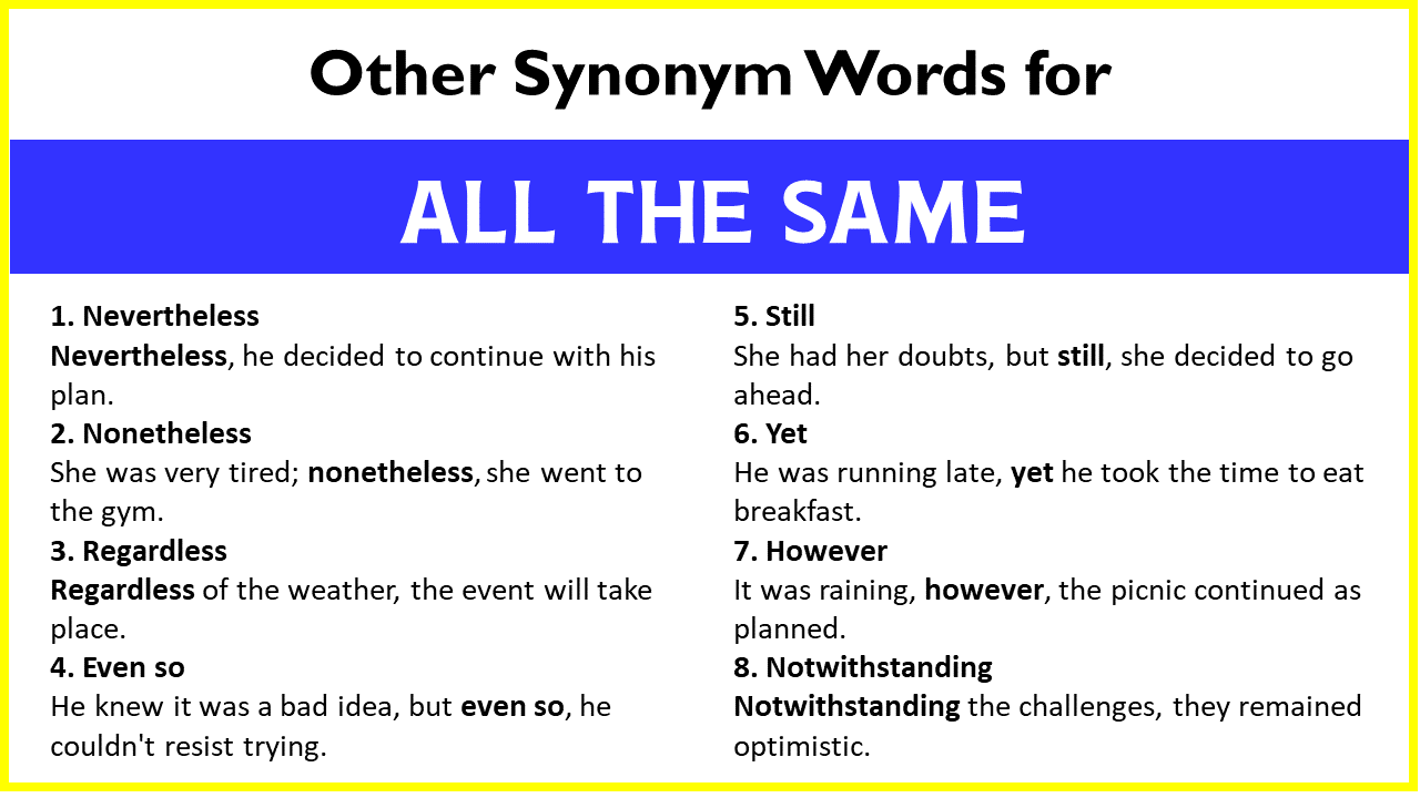 Other Synonym Words for “All The Same”