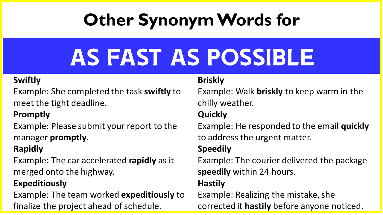 Other Synonym Words for “As Fast As Possible”